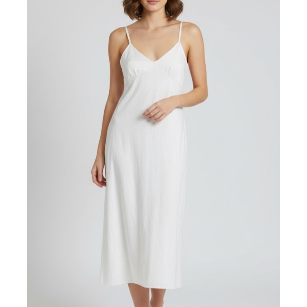VTG VAL MODE Smooth NYLON Off-White LOUNGE Long Nightgown Full Slip Sz 36